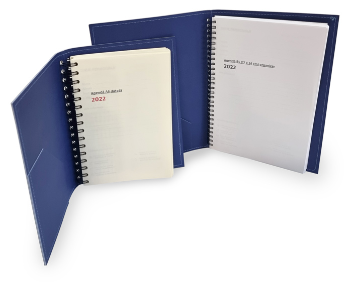 Set agende 2022 cu spiră ascunsă şi coperte din înlocuitori de piele