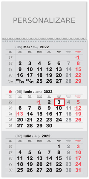 Calendar triptic de perete (gri+roşu)