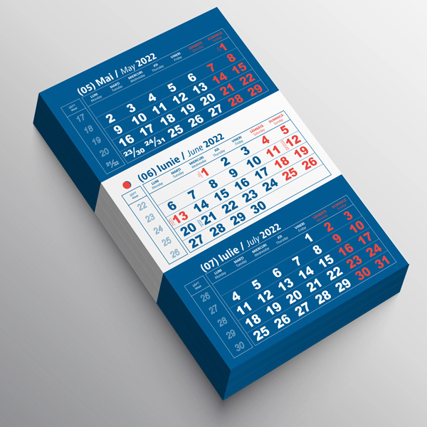 Filă calendar triptic (albastru+roşu)