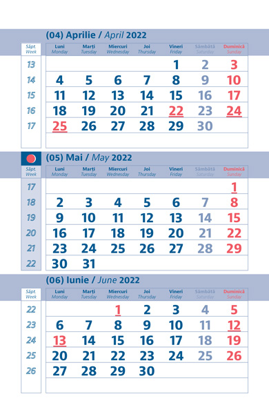 Calendar triptic de birou - exemplu filă