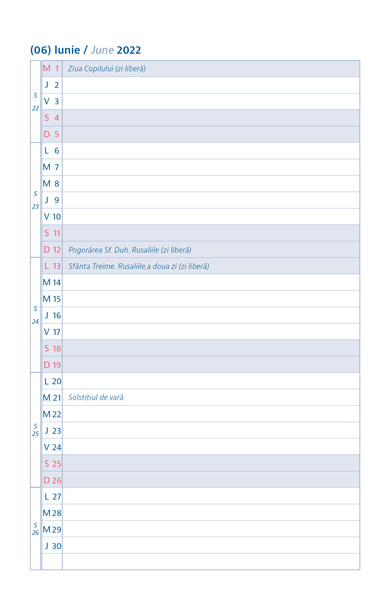 Calendar triptic de birou - exemplu filă verso
